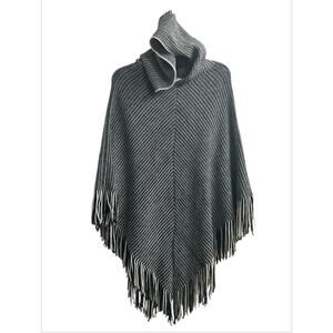 Lida Collection Women’s Striped Knit Poncho Shawl Wrap Fringed Chunky Hooded